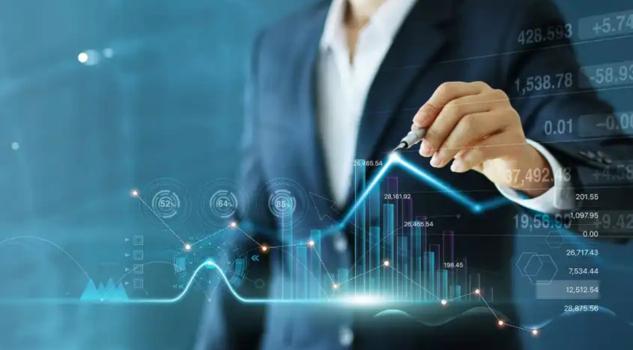 Businessman analyzing digital graph to measure project success and failure rates.